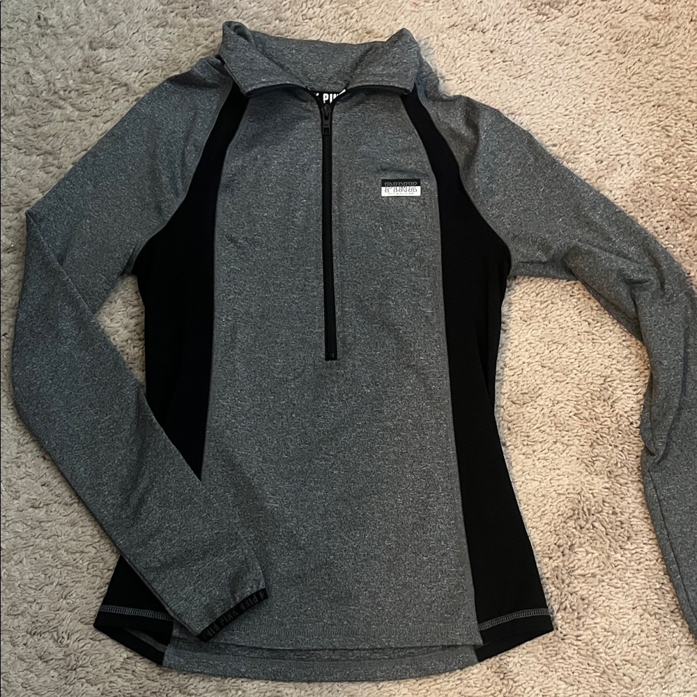 PINK Victoria's Secret Heather Gray and Black Quarter-Zip Top